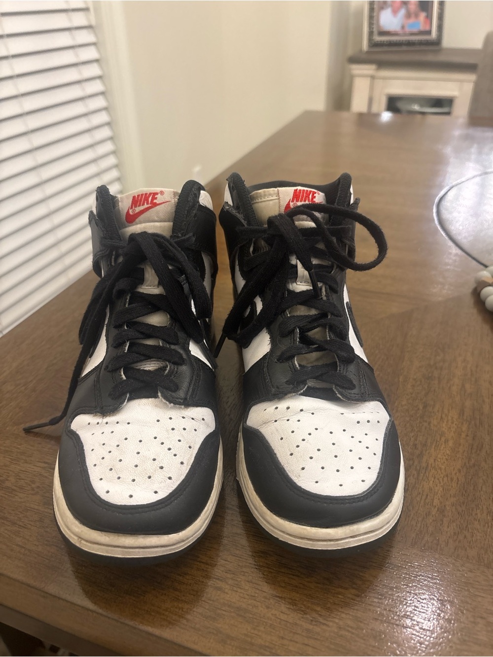 Nike Kids Black and White High-Top Sneakers with Red Logo